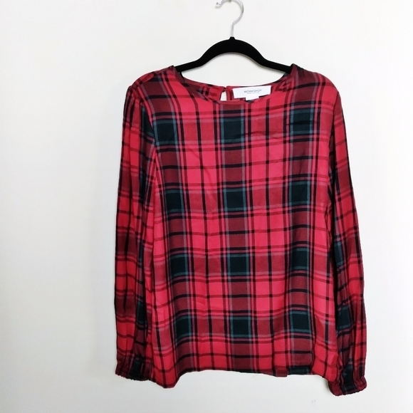 Workshop Republic Clothing Red and Black Plaid Long Sleeve Blouse Size Small - Picture 1 of 7